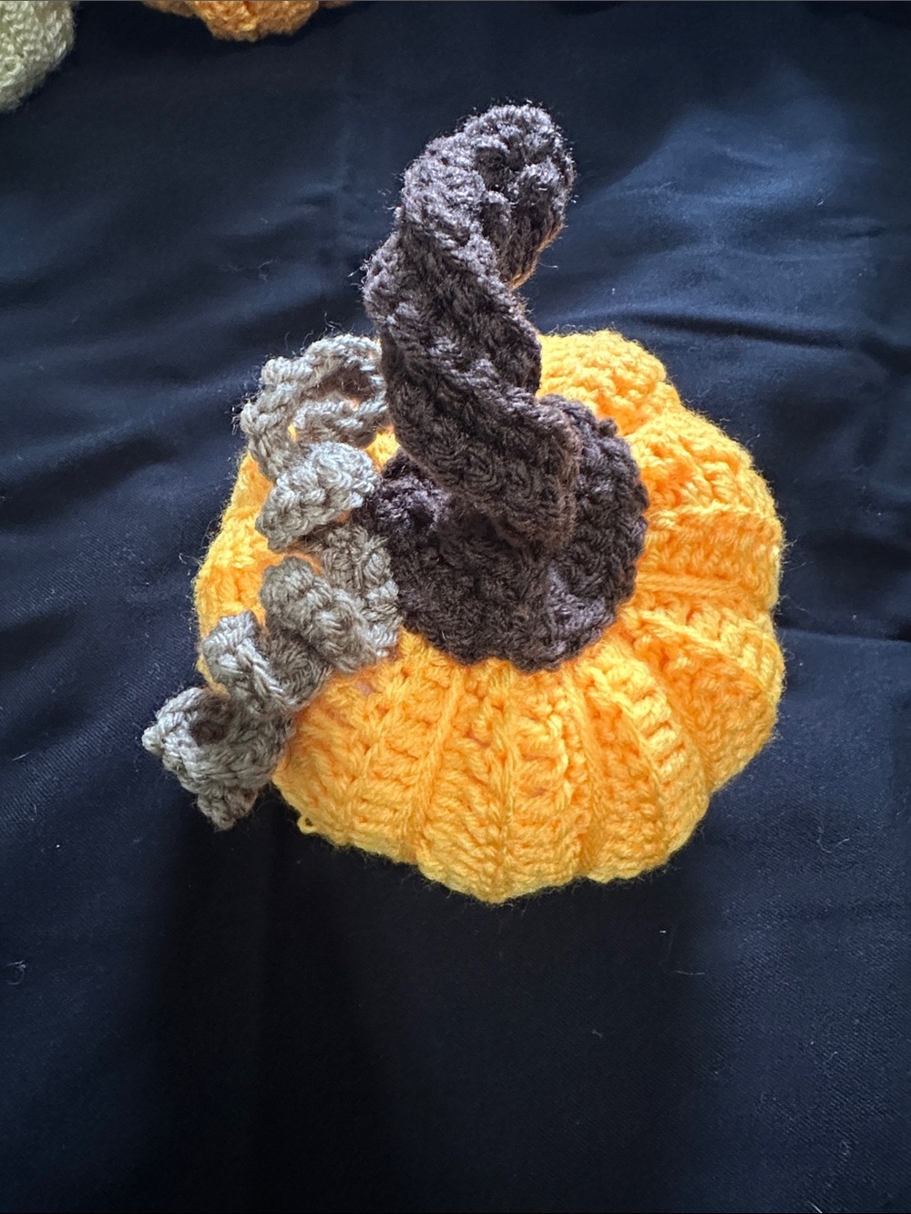 Handmade Yellow Crochet Pumpkin  with Brown Stem